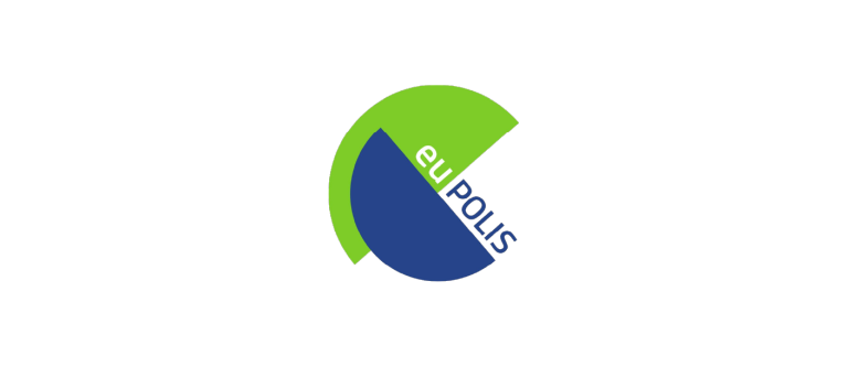eu polis logo - blue and green semi circles interlocking at alternate angles