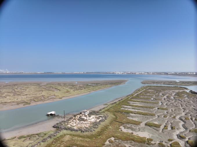 Aerial image of Cadiz bay with a large intertidal channel.