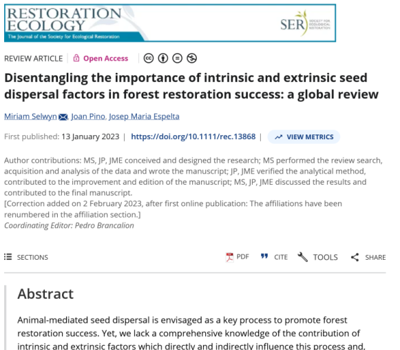 Screenshot of the title of the paper in the online journal.