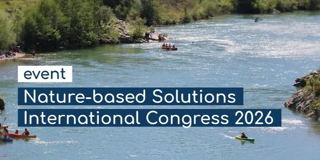 Background picture of a river with the event title "Event: Nature-based Solutions International Congress 2026"