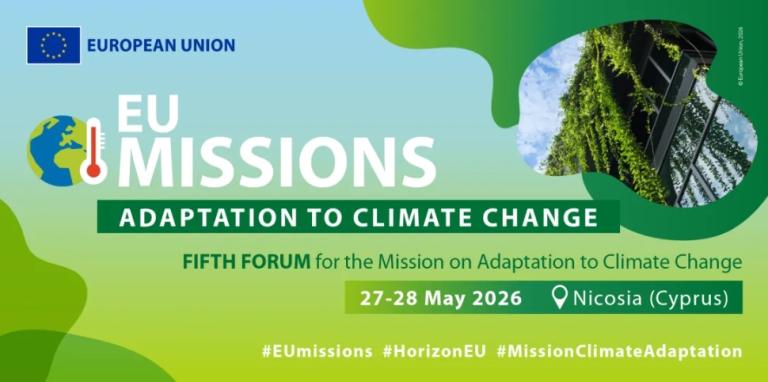 Green background with header "EU Missions Adaptation to Climate Change"
