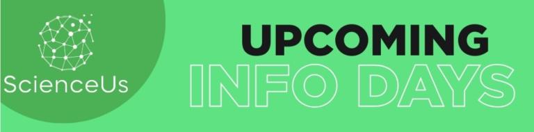 Green background with title "Upcoming Info Days"
