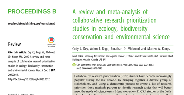 A Review and Meta-Analysis of Collaborative Research Prioritization Studies in Ecology, Biodiversity Conservation and Environmental Science