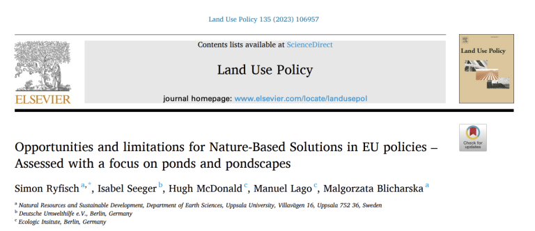 Opportunities and limitations for Nature-Based Solutions in EU policies – Assessed with a focus on ponds and pondscapes