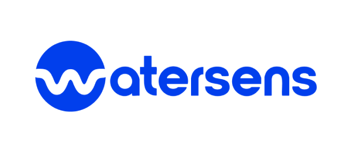 watersens logo - indigo blue curvy writing with "W" in white bold outlined by block blue circle