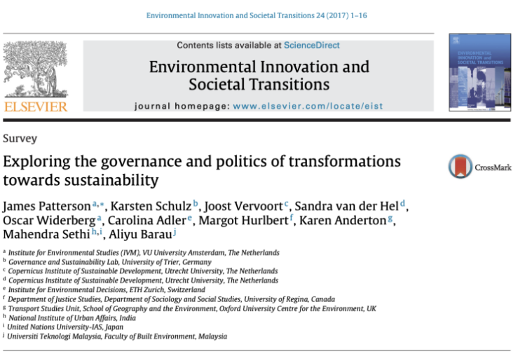 Exploring the governance and politics of transformations towards sustainability report cover