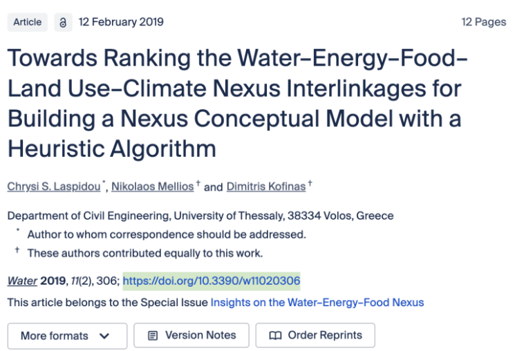 Towards Ranking the Water–Energy–Food–Land Use–Climate Nexus Interlinkages for Building a Nexus Conceptual Model with a Heuristic Algorithm report cover