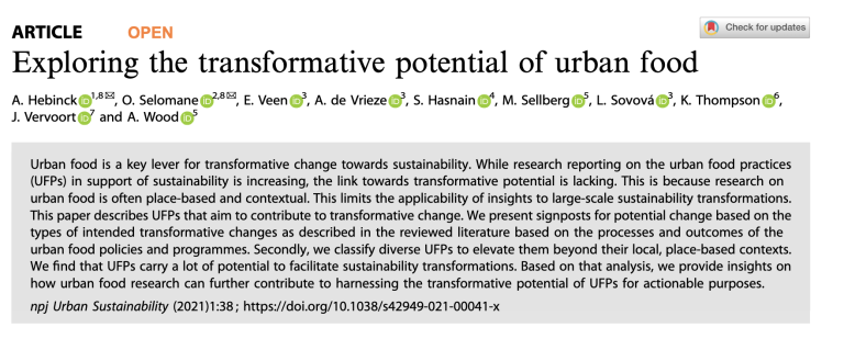 Exploring the transformative potential of urban food report cover