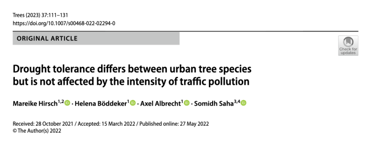 Drought tolerance differs between urban tree species but is not affected by the intensity of traffic pollution paper cover