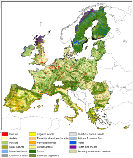 A land cover map of Europe.