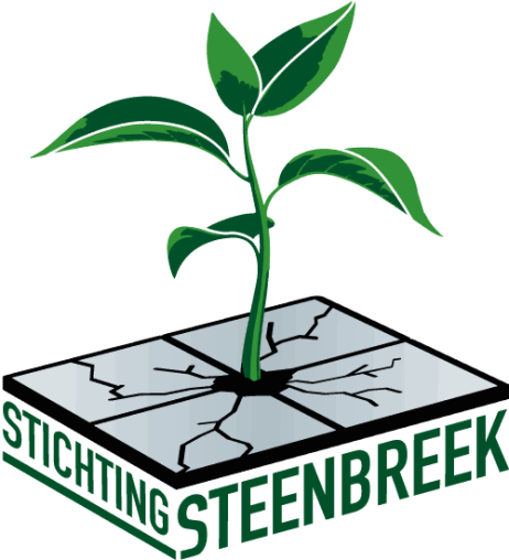A graphic logo of a green shoot pushing through concrete, around the bottom are the words 'Sichting Steebreeck'.