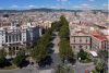 View of the Ramblas, or La Rambla street, in downtown Barcelona from the memorial column of Columbus in Barceloneta, Spain