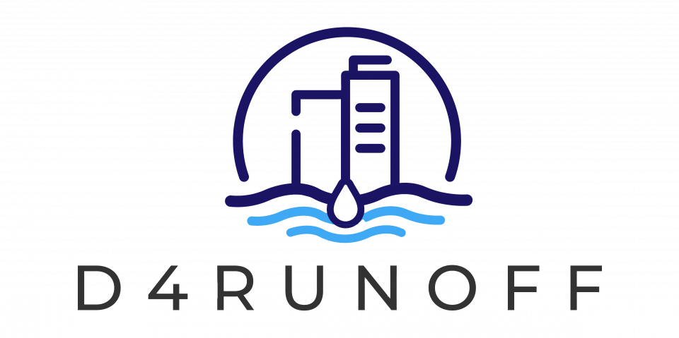 D4RUNOFF logo text with building and water in a circle