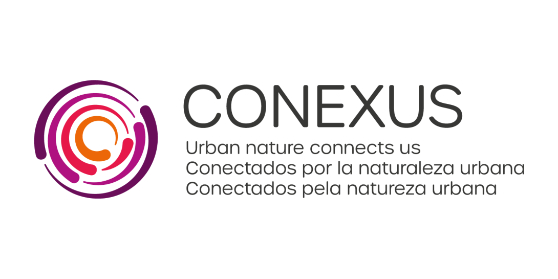 Conexus logo with strapline: urban nature connects us (in English, Spanish and Portuguese)